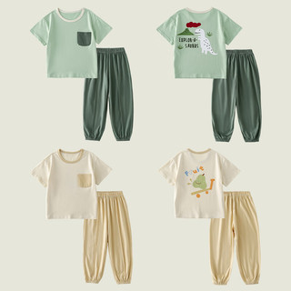 棉花堂棉花堂男童夏装套装儿童衣服宝宝童装夏季洋气短袖长裤2件套 豆沙绿 120/60
