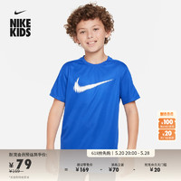 耐克（NIKE）男女童大童速干短袖上衣夏季透气T恤针织拼接FD3965 480游戏宝蓝/白 XL