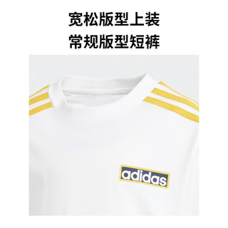 adidas亲子款宽松运动短袖套装男小童夏季阿迪达斯三叶草 深靛蓝 122CM