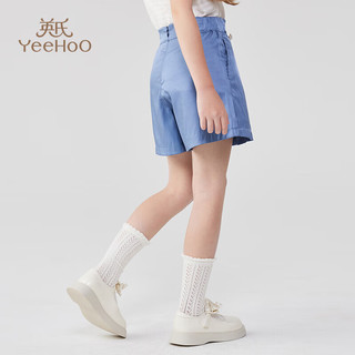 英氏（YEEHOO）女童裤子儿童短裤夏季透气时尚休闲裤学院风百搭洋气 蓝色 120 
