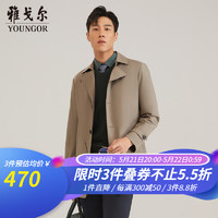 雅戈尔(YOUNGOR)风衣男双翻领中长款棉风衣锦纶耐穿舒适透气男士上衣外套 卡其 170/92A