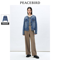 PEACEBIRD 太平鸟 男装 太平鸟圆领小香风牛仔外套女2024春装新款宽松复古水洗气质夹克