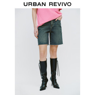 URBAN REVIVO 女士美式复古做旧洗水磨破牛仔短裤 UWJ840060 蓝绿 25