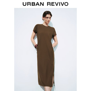 UR2024夏季女装时尚休闲垂感长款圆领连衣裙UWH740063 咖啡色 XS