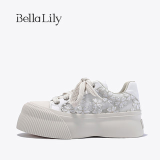 Bella Lily2024夏季网纱镂空休闲鞋女透气松糕鞋百搭大头鞋子 白色 35