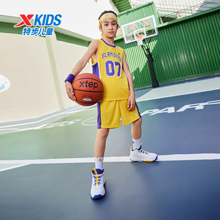 特步（XTEP）儿童童装男童夏季无袖网眼运动篮球比赛套装 巴西黄 175cm