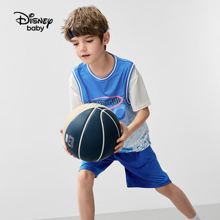 迪士尼童装男童时尚速干篮球套装2024夏装儿童户外运动两六一儿童节 蓝白渐变 110