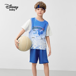 迪士尼童装男童时尚速干篮球套装2024夏装儿童户外运动两六一儿童节 蓝白渐变 110