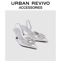 URBAN REVIVO2024夏季女士优雅方形水钻尖头空鞋UAWS40066 银色 38