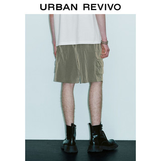 URBAN REVIVO 男士机能风多口袋微皱宽松短裤 UMV640047 灰绿 30