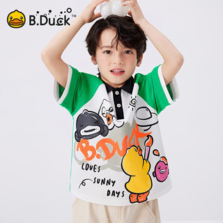 B.Duck小黄鸭童装儿童短袖2024夏季男童翻领T恤男孩半袖 绿色 110cm