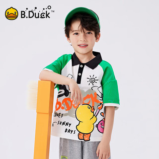 B.Duck小黄鸭童装儿童短袖2024夏季男童翻领T恤男孩半袖 绿色 110cm