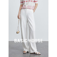 百家好（Basic House）夏季薄款显瘦垂感直筒女装休闲裤-B0624H5M492 珍珠白 M