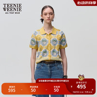 Teenie Weenie小熊&芝麻街联名女装2024满印针织短袖翻领开衫 黄色 155/XS