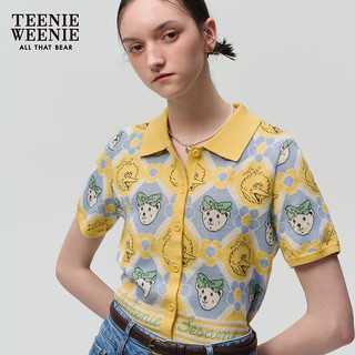 Teenie Weenie小熊&芝麻街联名女装2024满印针织短袖翻领开衫 黄色 155/XS