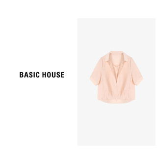 Basic House/X百家好夏季气质小众翻领女短款衬衫-B0624B5U382 粉色 M110-120斤