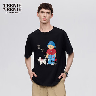 Teenie Weenie【男女同款】小熊T恤短袖女2024年夏季款宽松短袖T恤 黑色 155/XS