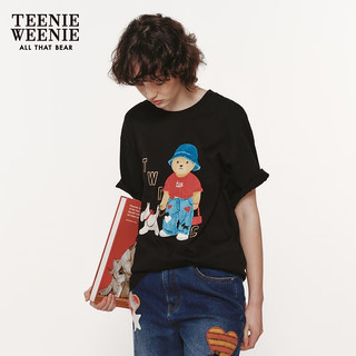 Teenie Weenie【男女同款】小熊T恤短袖女2024年夏季款宽松短袖T恤 黑色 175/XL