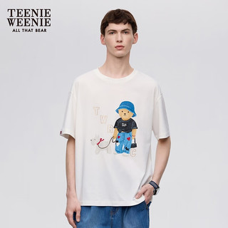 Teenie Weenie【男女同款】小熊T恤短袖女2024年夏季款宽松短袖T恤 象牙白 175/XL