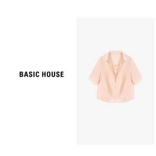 Basic House/X百家好夏季气质小众翻领女短款衬衫-B0624B5U382 粉色 S90-110斤