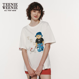 Teenie Weenie【男女同款】小熊T恤短袖女2024年夏季款宽松短袖T恤 象牙白 175/XL