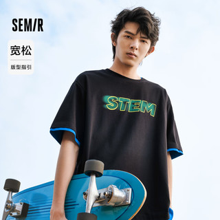 Semir 森马 短袖T恤男夏季男女同款休闲风上衣t恤百搭简约款 L款-黑色90001 165/84A/S