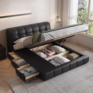 路遇真皮床意式双人床现代轻奢主卧大床储物床1.8米2米2.2侧高箱极简 单床 1.8m*2m 框架结构