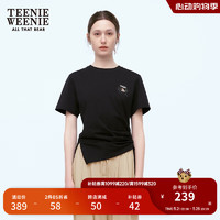 Teenie Weenie小熊女装2024夏装可调节捏褶收腰设计感短袖T恤 黑色 170/L