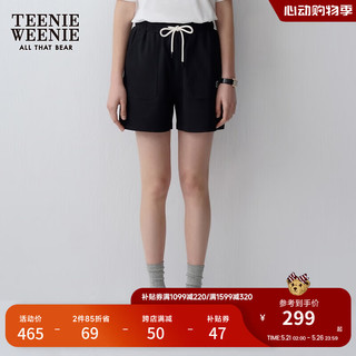 Teenie Weenie小熊女装2024夏季宽松复古运动松紧高腰休闲短裤 黑色 175/XL
