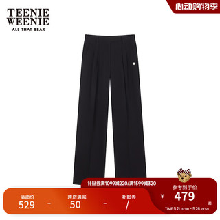 Teenie Weenie小熊2024年夏季捏褶直筒裤长裤休闲裤宽松时尚女 黑色 170/L