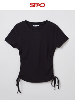 SPAO韩国同款2024年春夏女士修身系带纯色短袖T恤SPRWE25G17 黑色 160/84A/S