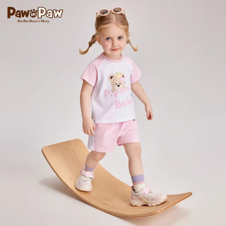 PawinPaw卡通小熊童装24年夏季男女宝可爱印花短袖套装可爱 粉色/25 110