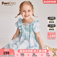 PawinPaw卡通小熊童装2024年夏季女宝宝方领泡泡袖甜美连衣裙 L/Green浅绿色/41 100