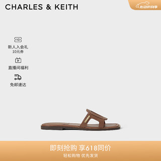 CHARLES&KEITH24夏复古镂空平底外穿一字拖鞋女CK1-70580231 CARAMEL焦糖色 37