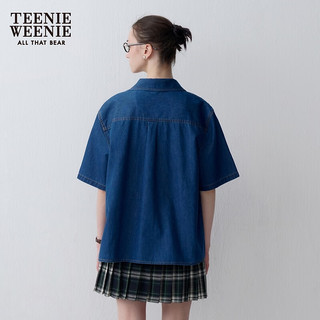 Teenie Weenie【凉感】小熊2024新款夏季学院风宽松短袖牛仔衬衫女