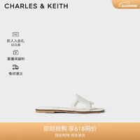 CHARLES&KEITH24夏复古镂空平底外穿一字拖鞋女CK1-70580231 粉白色Chalk 36