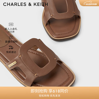 CHARLES&KEITH24夏复古镂空平底外穿一字拖鞋女CK1-70580231 CARAMEL焦糖色 37