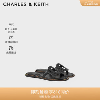 CHARLES&KEITH24夏复古镂空平底外穿一字拖鞋女CK1-70580231 Black黑色 41