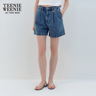 Teenie Weenie小熊女装2024夏季元气少女时尚通勤宽松牛仔短裤 中蓝色 170/L