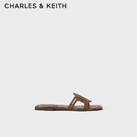 CHARLES&KEITH24夏复古镂空平底外穿一字拖鞋女CK1-70580231 CARAMEL焦糖色 39