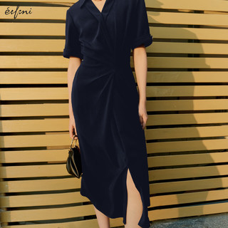伊芙丽（eifini）伊芙丽结构设计感高质感二醋酸衬衫式连衣裙女2024夏装新款小黑裙