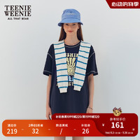 Teenie Weenie小熊2024年夏季撞色条纹镂空提花披肩时髦穿搭女 浅蓝色 160/S