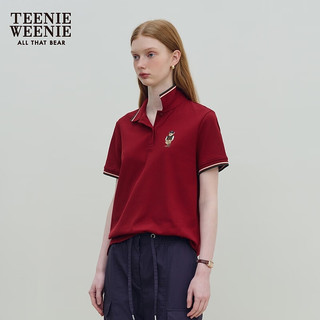 Teenie Weenie小熊女装2024年夏季简约干练条纹Polo衫短袖T恤 酒红色 175/XL