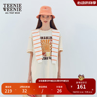 Teenie Weenie小熊2024年夏季撞色条纹镂空提花披肩时髦穿搭女 橙色 175/XL