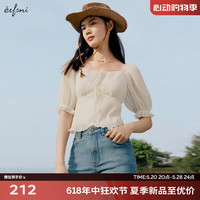 伊芙丽（eifini）伊芙丽波点雪纺泡泡袖气质短款衬衫女2024夏季新款独特别致小上衣 米色 1