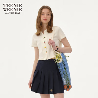 Teenie Weenie小熊女装2024夏装修身短款polo衫设计感刺绣T恤 白色 155/XS