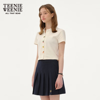 Teenie Weenie小熊女装2024夏装修身短款polo衫设计感刺绣T恤 白色 155/XS