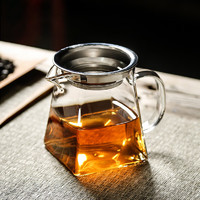 金镶玉 玻璃公道杯  耐热透明高硼硅公杯茶海不锈钢过滤分茶器茶具配件 四方雅致公杯