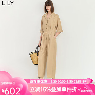 LILY2024夏女装都市通勤款时尚腰带休闲显瘦高腰工装裤连体裤 717卡其 S