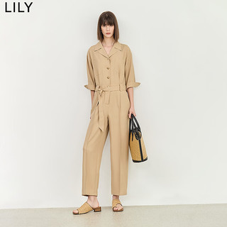 LILY2024夏女装都市通勤款时尚腰带休闲显瘦高腰工装裤连体裤 717卡其 S